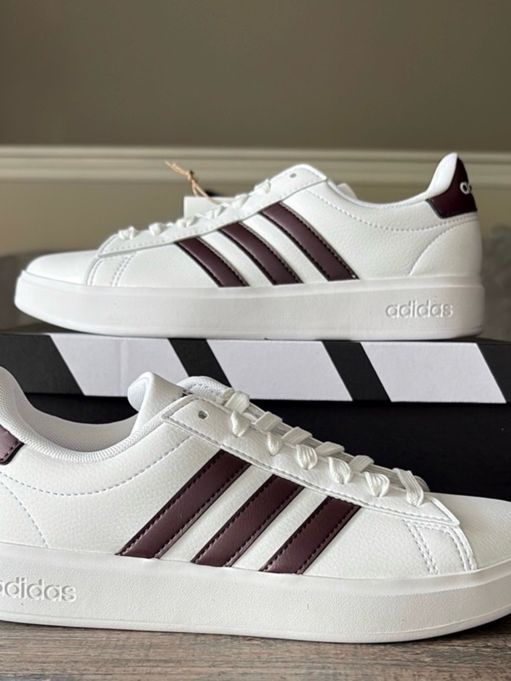 adidas White Low-Top Sneakers with Brown Stripes - Picture 2 of 4